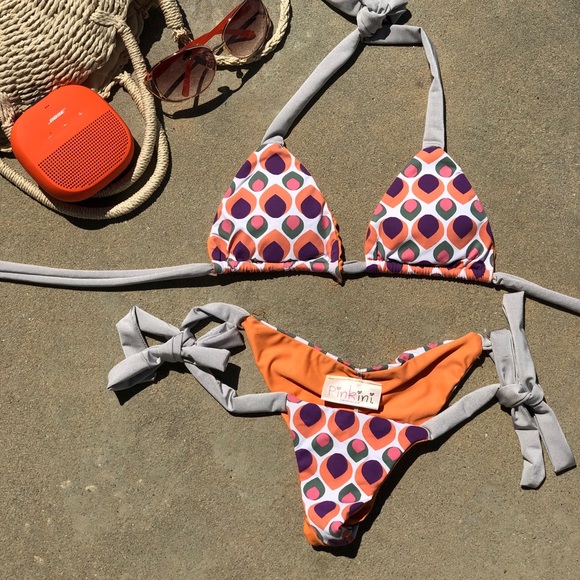 Orange/Silver/Purple pattern Ribbon tie Pinkini - Picture 1 of 2